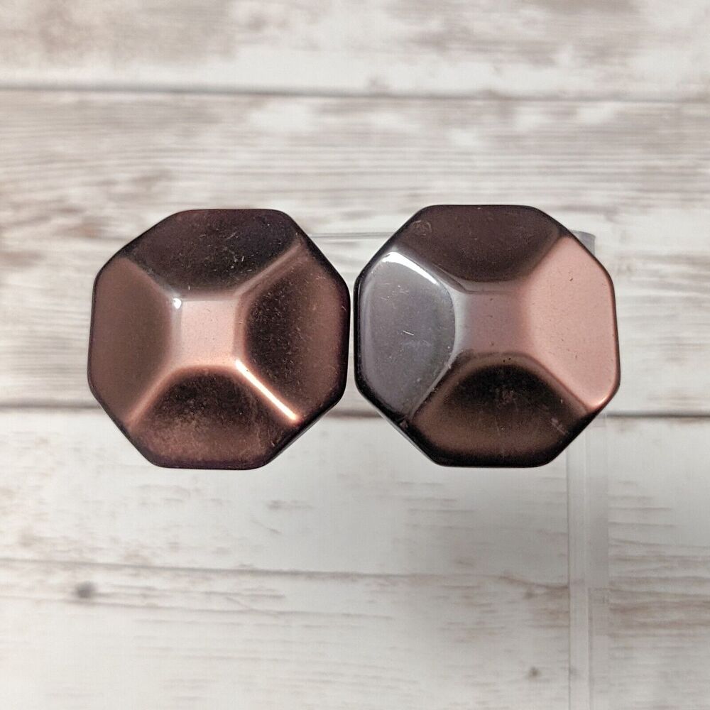 Vintage Clip On Earrings - Brown 1.25" Unusual - Some Marks